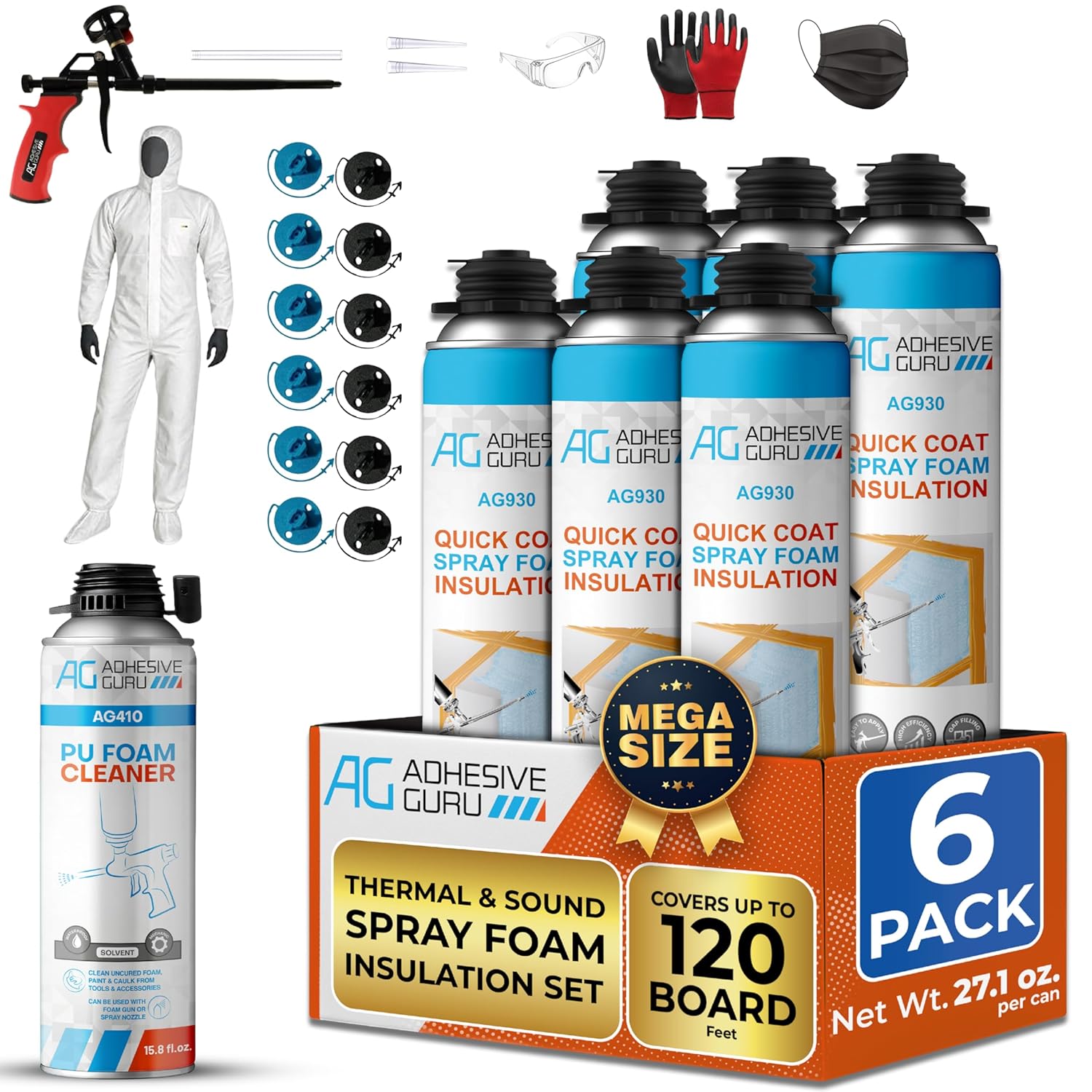 Adhesive Guru Spray Foam Insulation Kit components displayed on a workbench