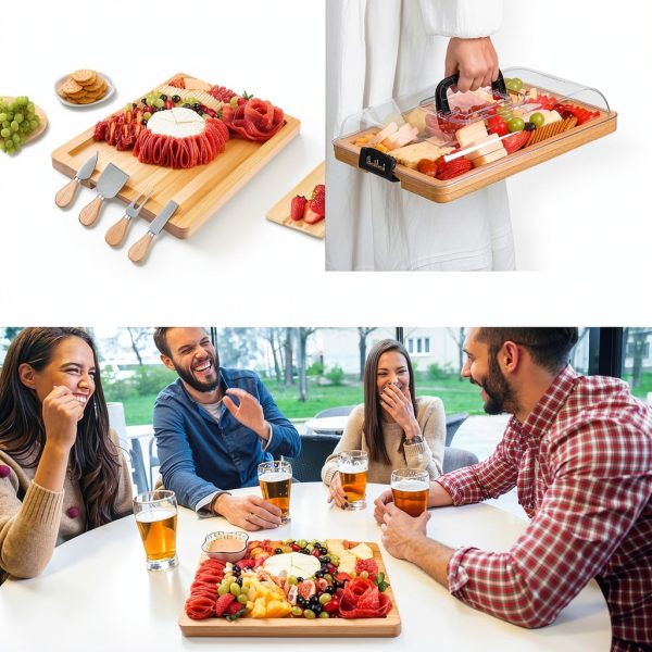 CAWIU Charcuterie Board Bamboo Modern Portable-2