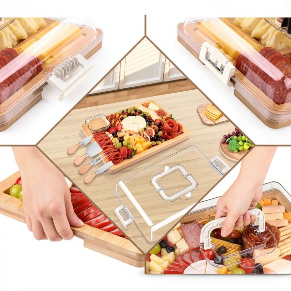 CAWIU Charcuterie Board Bamboo Modern Portable-1