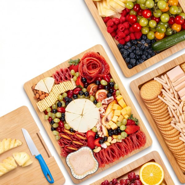 CAWIU Charcuterie Board Bamboo Modern Portable-3