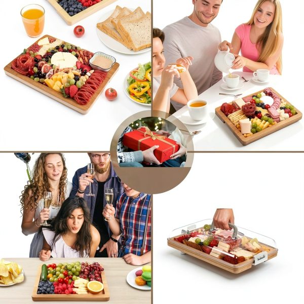 CAWIU Charcuterie Board Bamboo Modern Portable-5