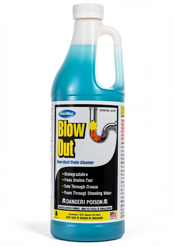 ComStar Blow Out, Non-Acid Liquid Drain Cleaner, Industrial Strength Formula for Fast Unclogging, Dissolves Hair Grease Soap & Organic Build-Up, Safe for Pipes, Septic, Porcelain, 1 Quart (30-475)-0
