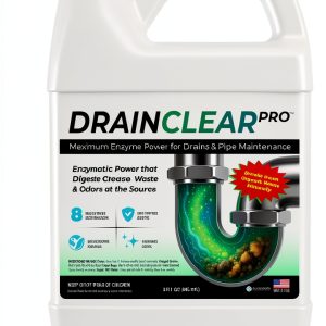 DrainClear Pro Enzyme Drain Cleaner 32oz - Enzymatic Formula Digests Grease, Waste & Odors - Safe for Pipes and Septic Systems - Biodegradable Drain Treatment for Home & Commercial Use-0