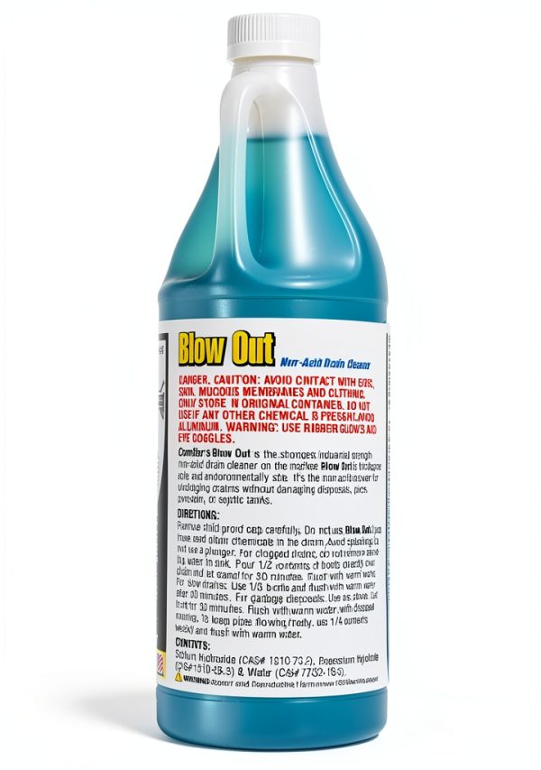 ComStar Blow Out, Non-Acid Liquid Drain Cleaner, Industrial Strength Formula for Fast Unclogging, Dissolves Hair Grease Soap & Organic Build-Up, Safe for Pipes, Septic, Porcelain, 1 Quart (30-475)-2
